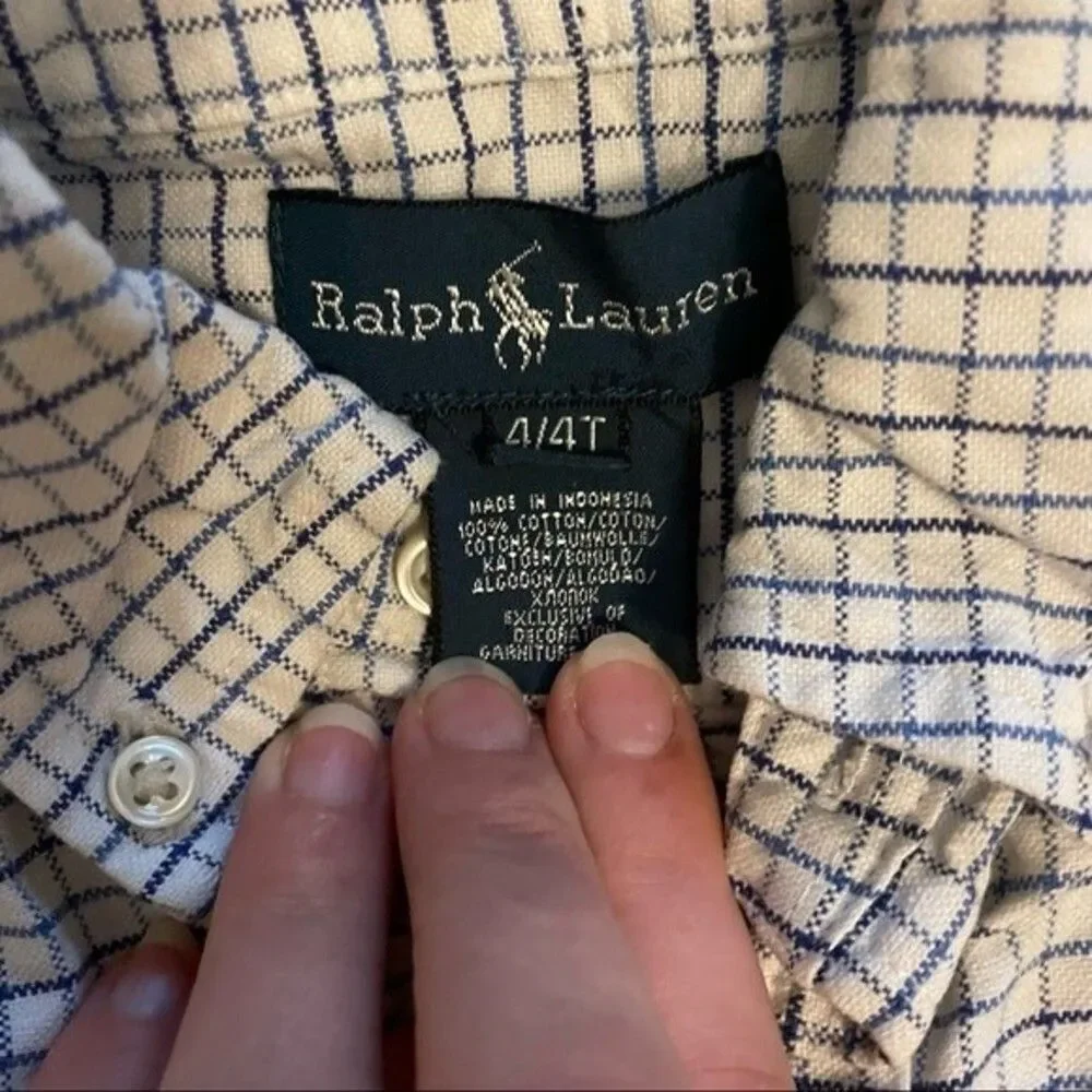 Ralph Lauren button down boys 4T blue/white plaid button down